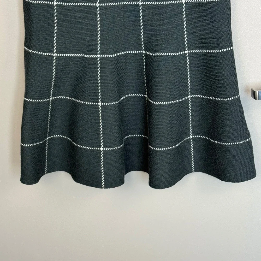 Ann Taylor Skirt Small Petite Gray Wool Blend Windowpane Plaid‎ Flounce Knit